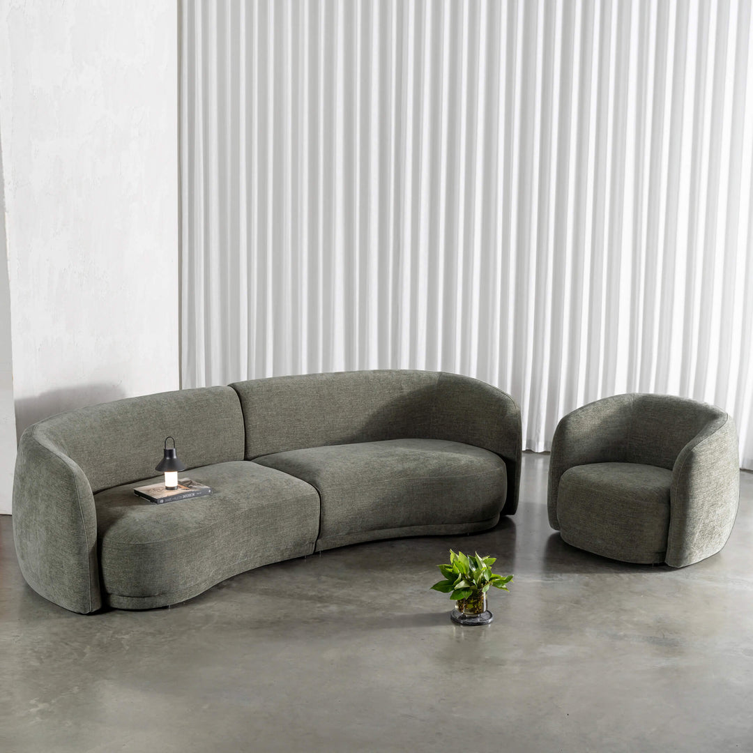 PURBECK CURVED SOFA + ARMCHAIR  |  BAYSWATER GREEN