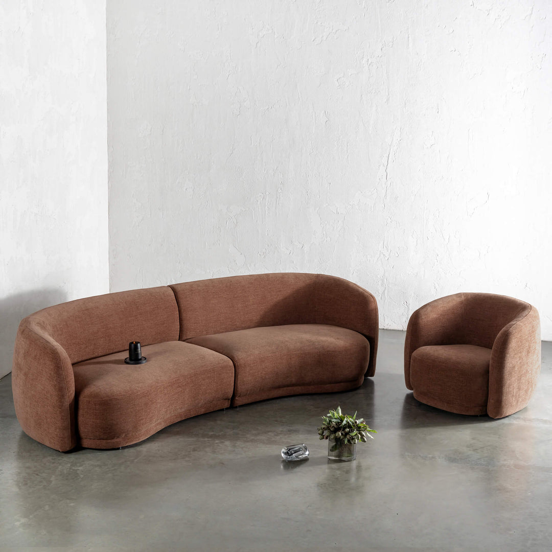 PURBECK CURVED SOFA + ARMCHAIR  |  CLOVE DUST