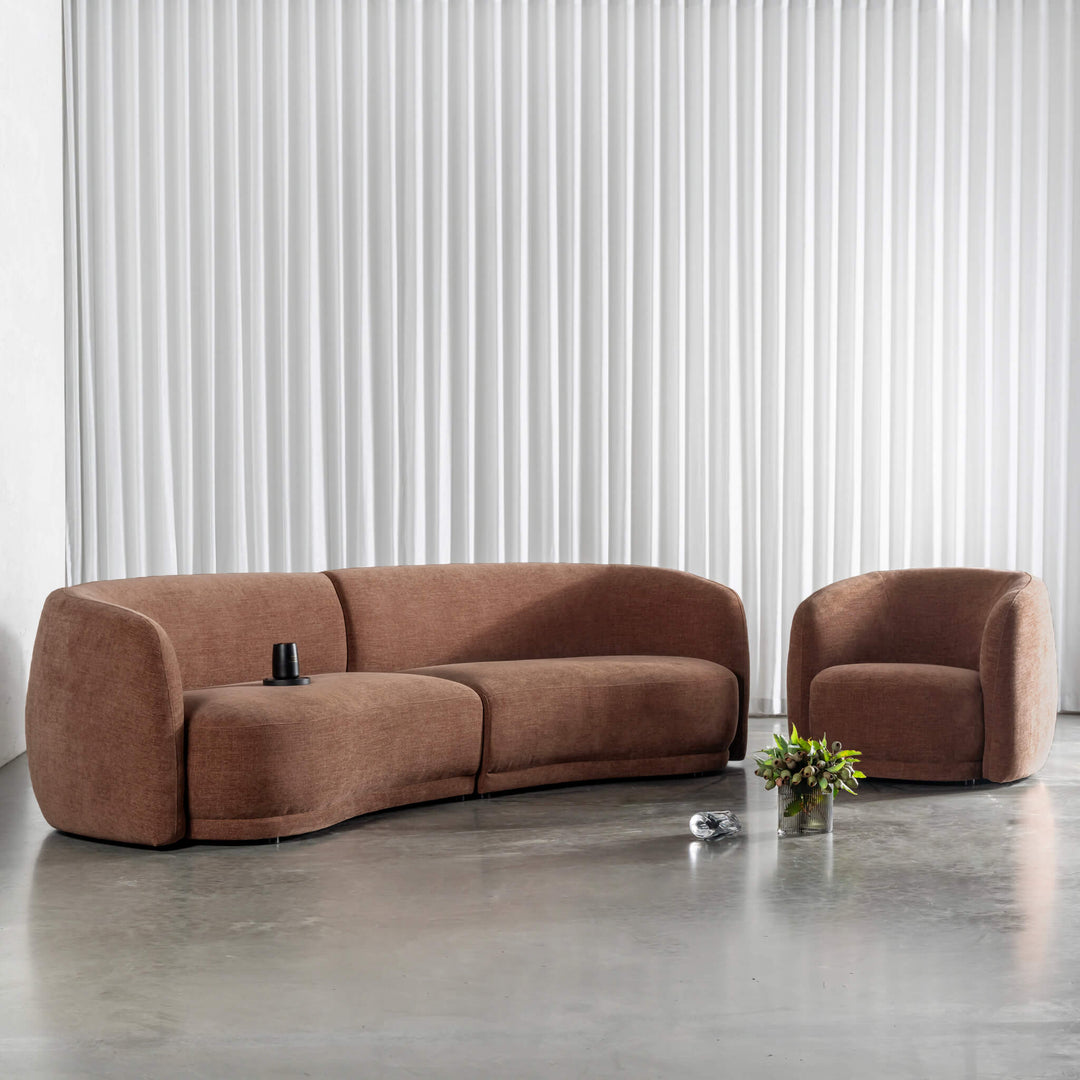 PURBECK CURVED SOFA + ARMCHAIR  |  CLOVE DUST