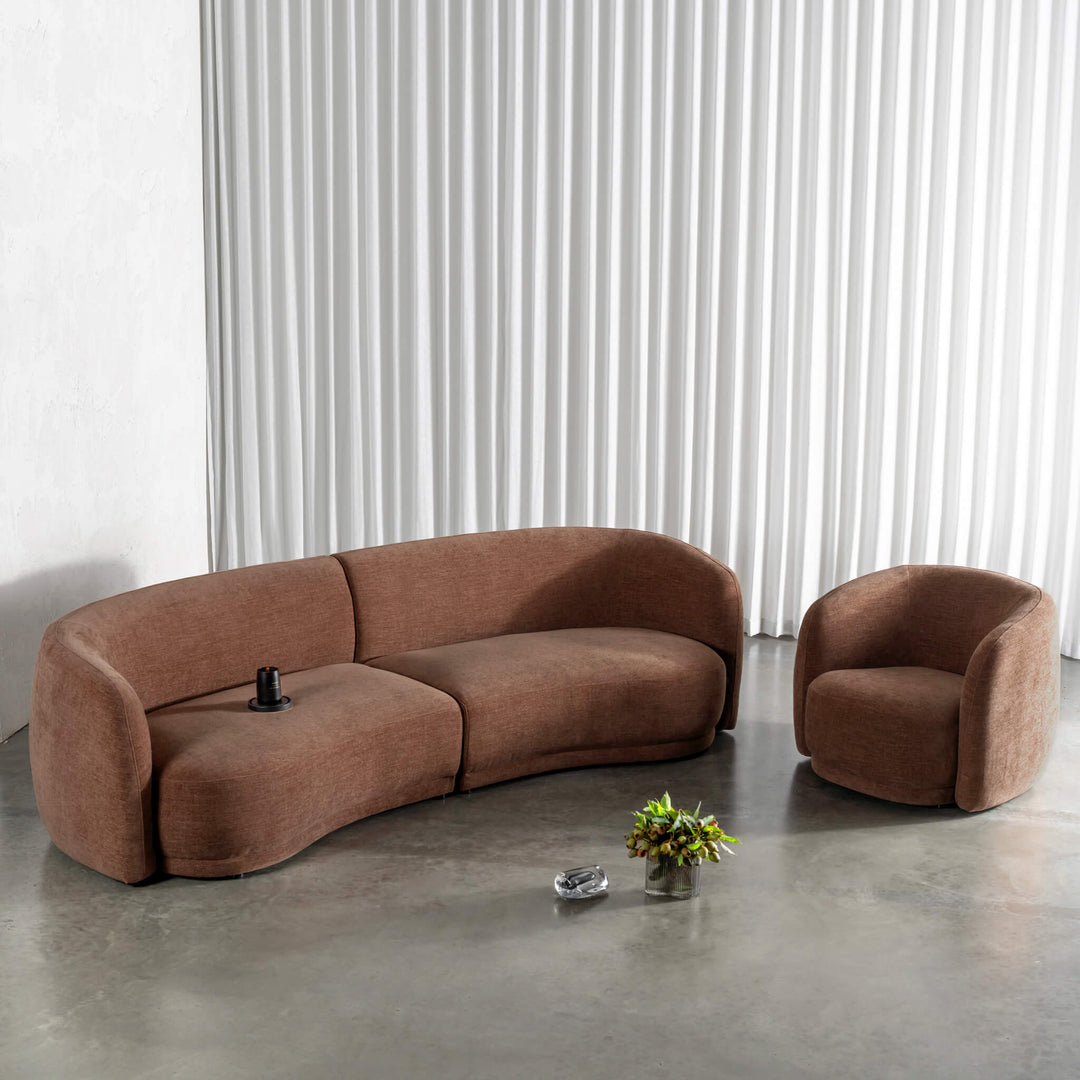 PURBECK CURVED SOFA + ARMCHAIR  |  CLOVE DUST 