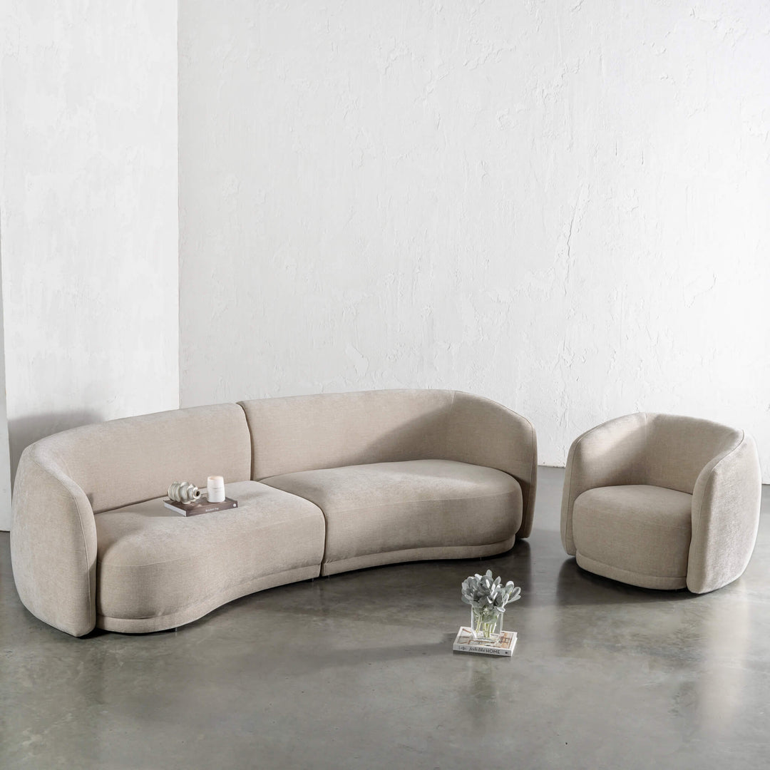 PURBECK CURVED SOFA + ARMCHAIR  |  WARM SORRENTO SAND