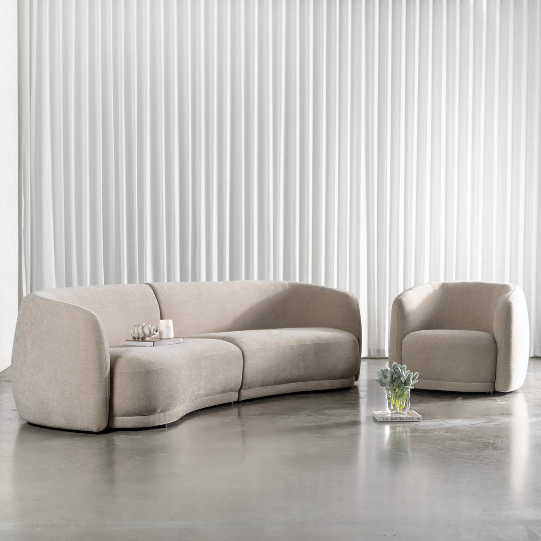 PURBECK CURVED SOFA + ARMCHAIR  |  WARM SORRENTO SAND