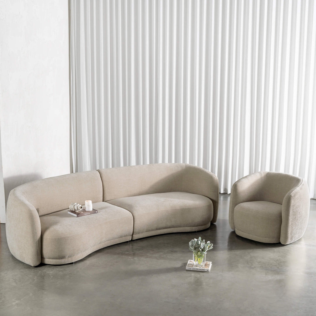 PURBECK CURVED SOFA + ARMCHAIR  |  WARM SORRENTO SAND