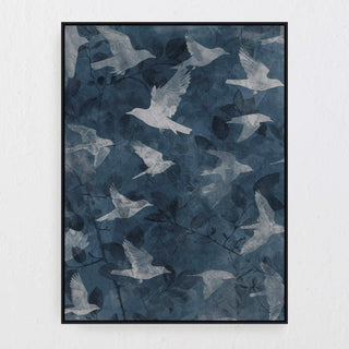 LBD EXCLUSIVE  |  PAJARO FRAMED TEXTURED PRINT ON HESSIAN  |  90X120CM  |  MIDNIGHT + BLUE + WHITE  |  BLACK FRAME