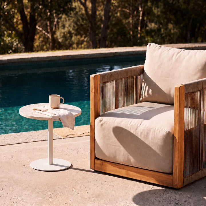 PALMETE SIDE TABLE  |  40CM  |  TRAVERTINE + WHITE