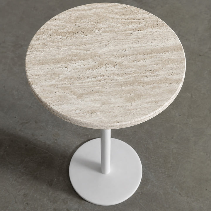 PALMETE SIDE TABLE  |  35CM  |  TRAVERTINE + WHITE