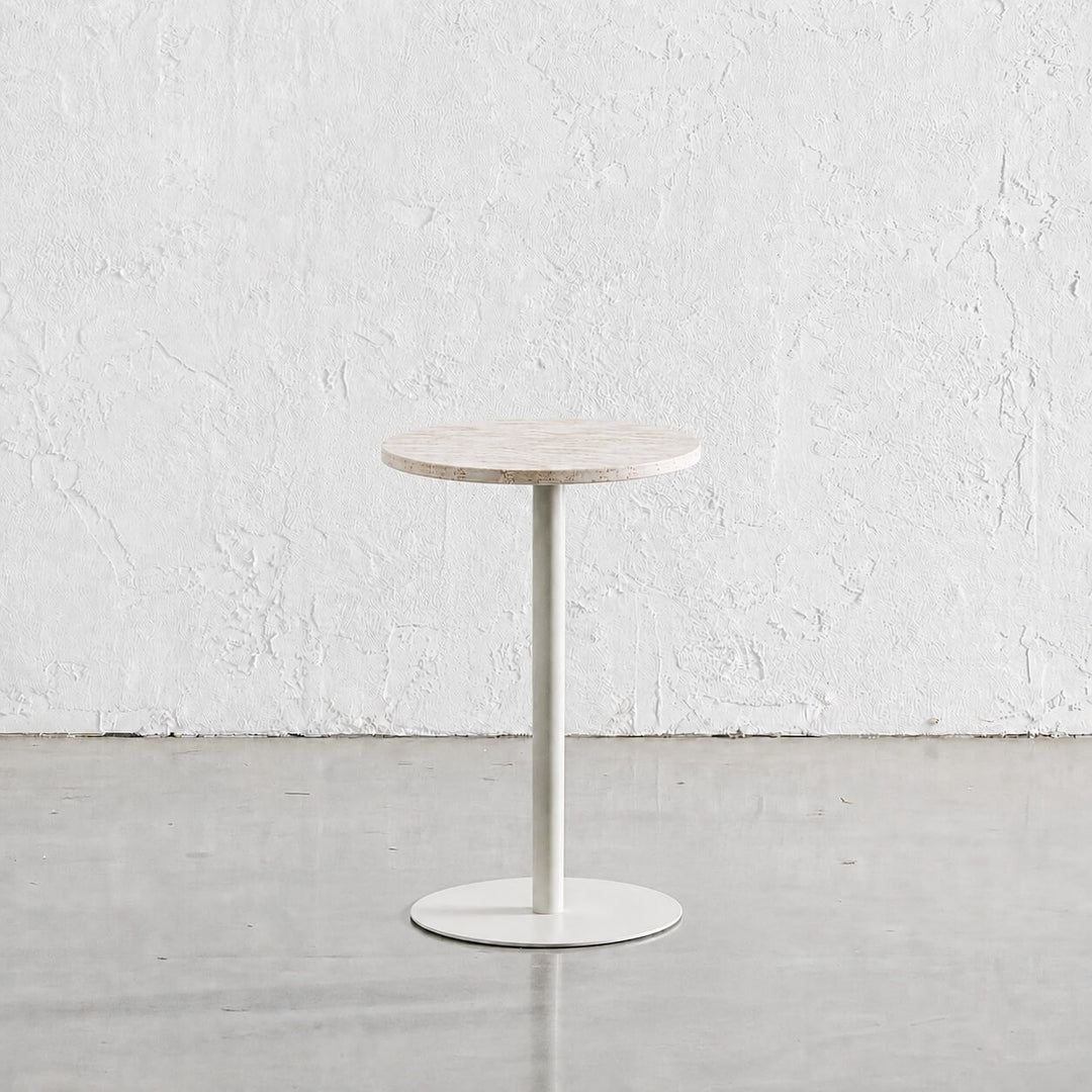 PALMETE SIDE TABLE  |  45CM  |  TRAVERTINE + WHITE