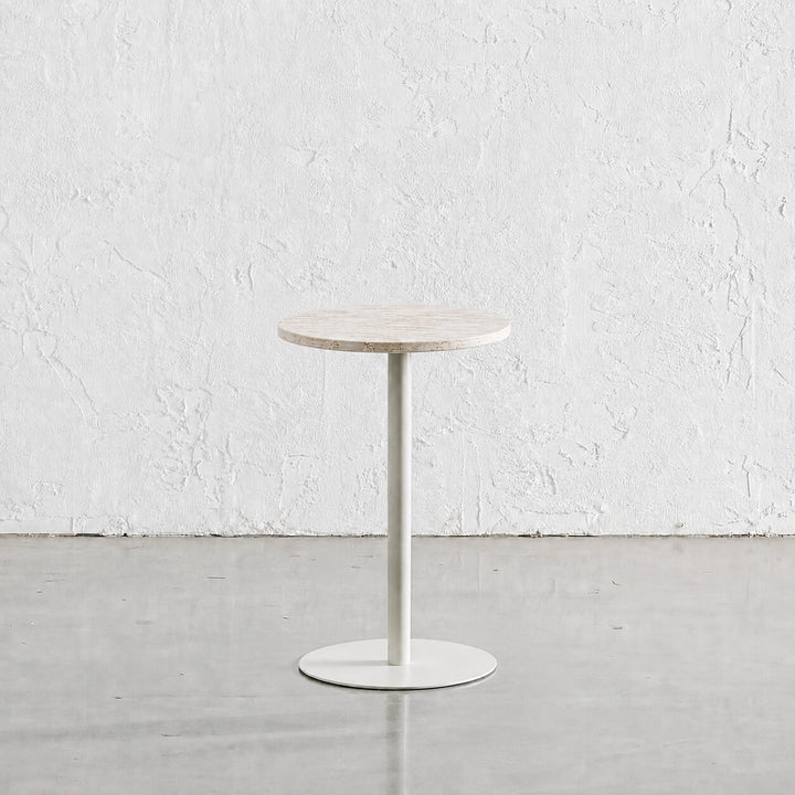 PALMETE SIDE TABLE  |  45CM  |  TRAVERTINE + WHITE