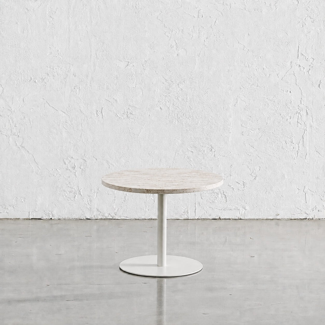 PALMETE SIDE TABLE  |  35CM  |  TRAVERTINE + WHITE