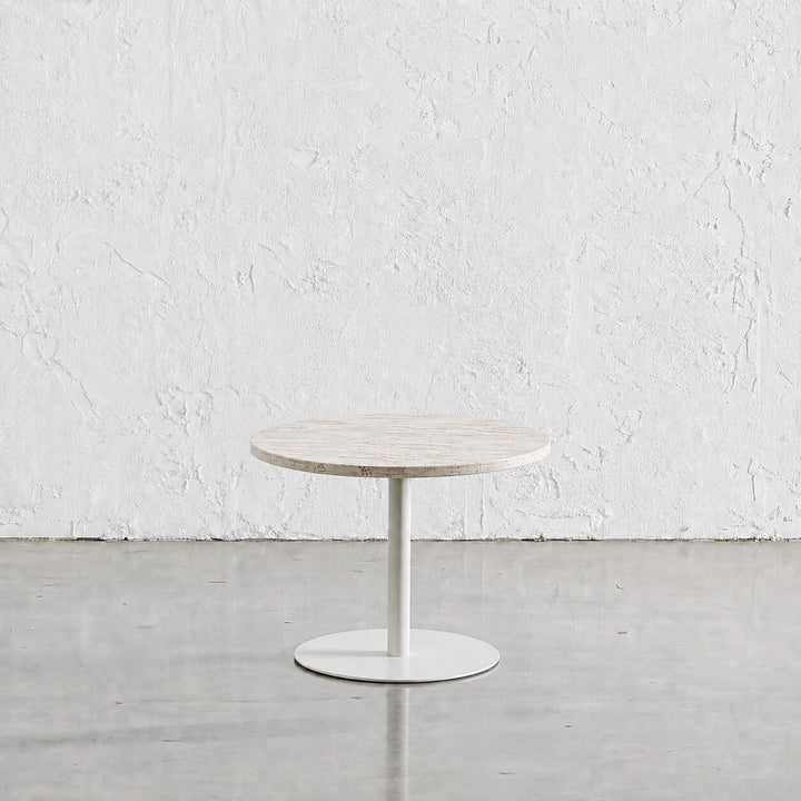 PALMETE SIDE TABLE  |  35CM  |  TRAVERTINE + WHITE