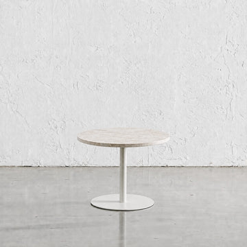 PALMETE SIDE TABLE  |  35CM  |  TRAVERTINE + WHITE