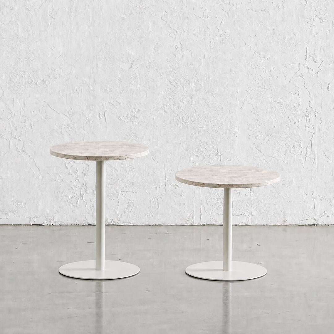 PALMETE SIDE TABLE BUNDLE  |  35CM + 45CM  |  TRAVERTINE + WHITE