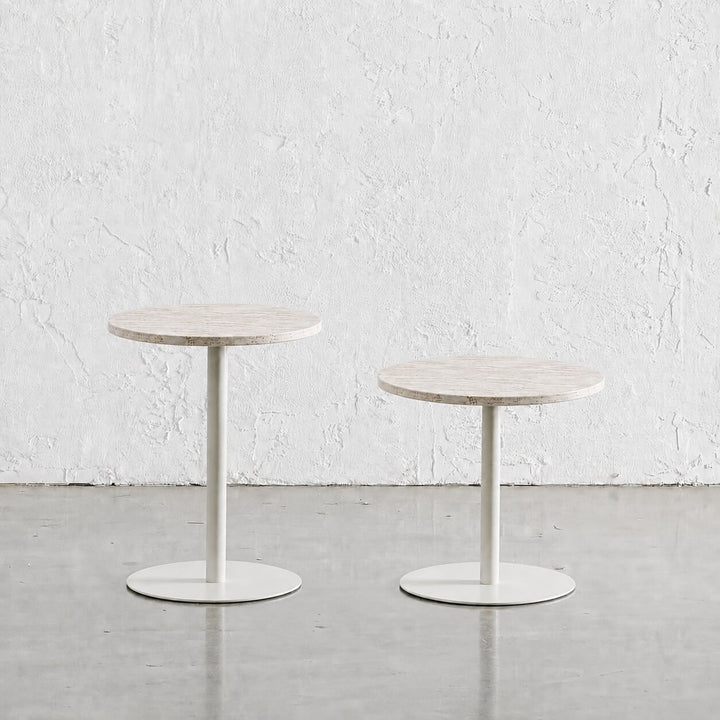 PALMETE SIDE TABLE BUNDLE  |  35CM + 45CM  |  TRAVERTINE + WHITE
