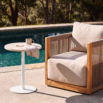 PALMETE SIDE TABLE  |  45CM  |  TRAVERTINE + WHITE