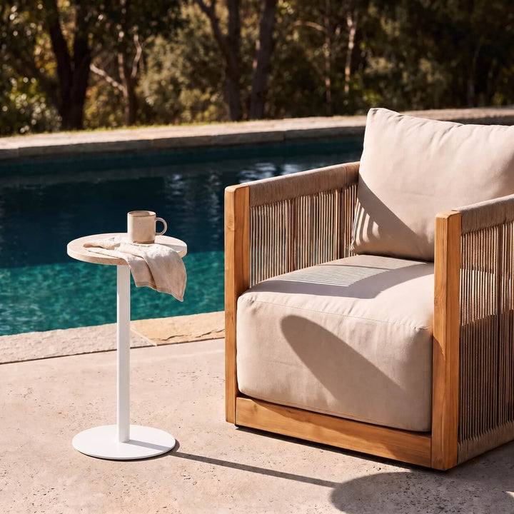 PALMETE SIDE TABLE  |  35CM  |  TRAVERTINE + WHITE