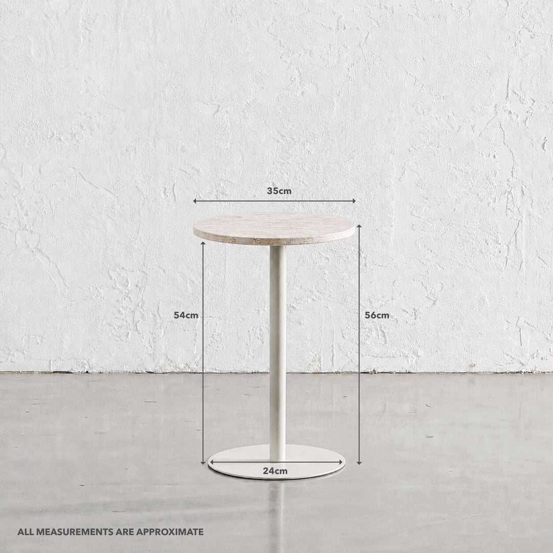PALMETE SIDE TABLE  |  35CM  |  TRAVERTINE + WHITE | MEASUREMENTS