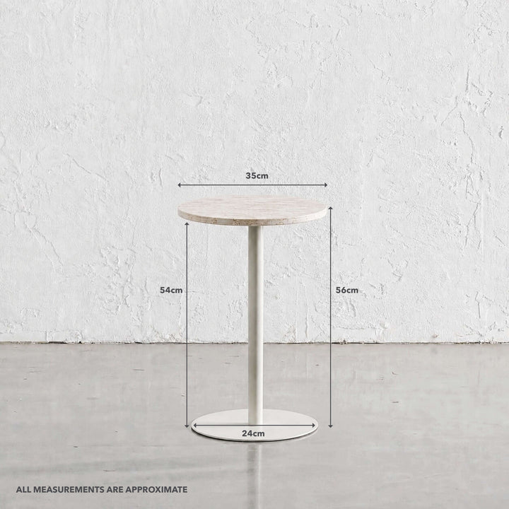 PALMETE SIDE TABLE  |  35CM  |  TRAVERTINE + WHITE | MEASUREMENTS