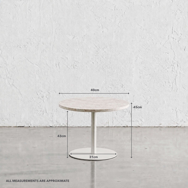 PALMETE SIDE TABLE  |  40CM  |  TRAVERTINE + WHITE | MEASUREMENTS