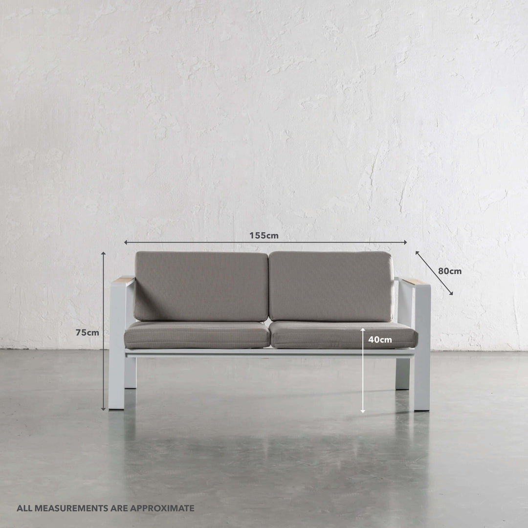 PALOMA OUTDOOR 2 PIECE SOFA | WHITE ALUMINIUM FRAME | MEASUREMENTS