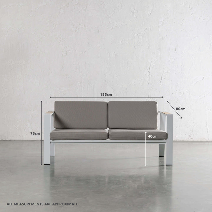 PALOMA OUTDOOR 2 PIECE SOFA | WHITE ALUMINIUM FRAME | MEASUREMENTS