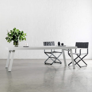 PALOMA OUTDOOR SLATTED DINING TABLE + PALOMA DIRECTORS CHAIR IN BLACK