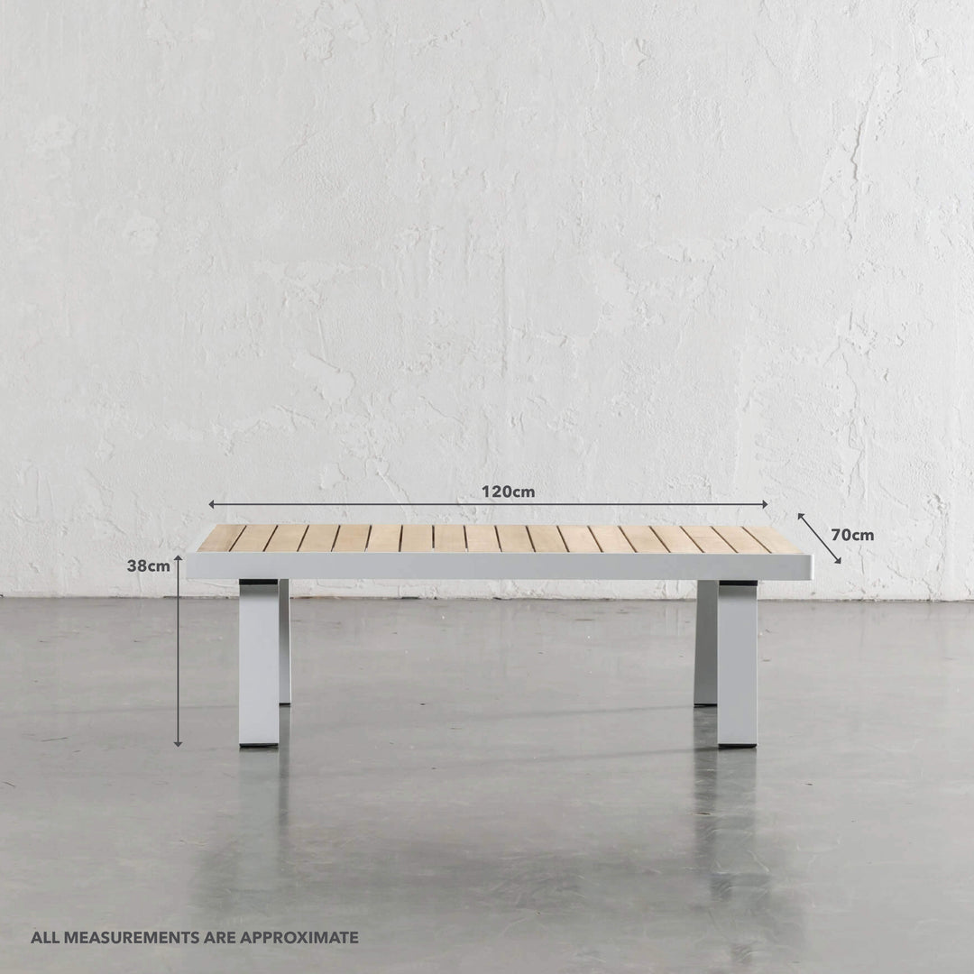 PALOMA OUTDOOR COFFEE TABLE | WHITE ALUMINIUM FRAME | MEASUREMENTS