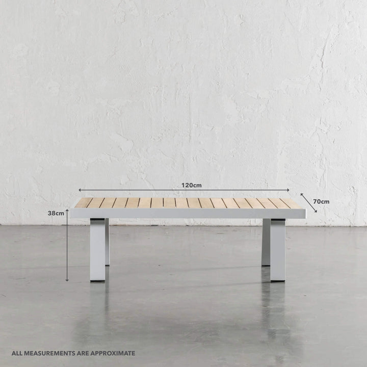 PALOMA OUTDOOR COFFEE TABLE | WHITE ALUMINIUM FRAME | MEASUREMENTS