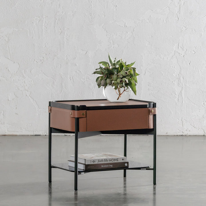 PANZANO NIGHTSTAND WITH DRAWER  |  HAVANA TAN LEATHER