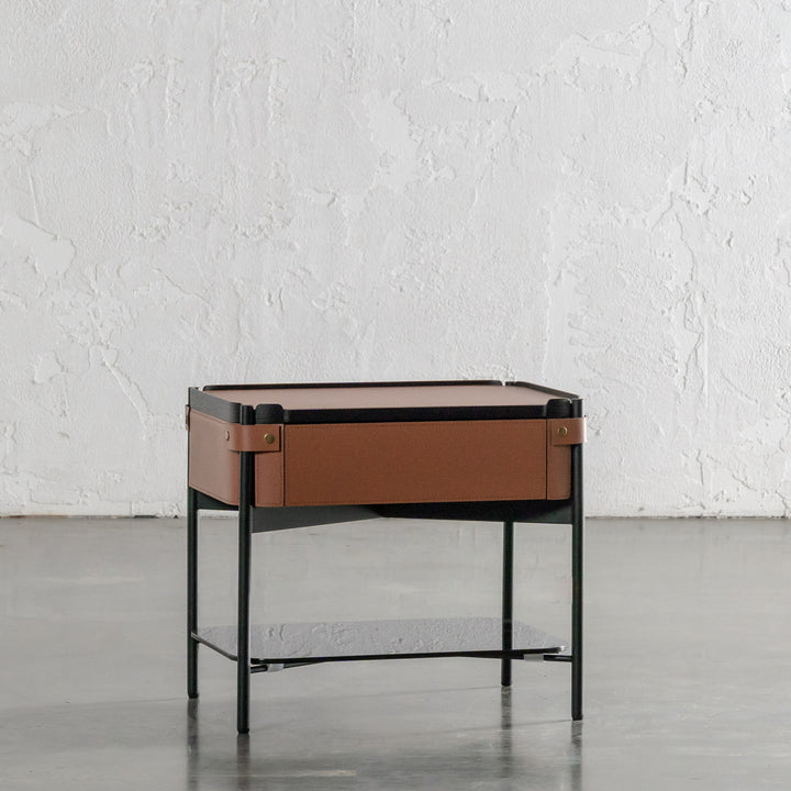 PANZANO NIGHTSTAND WITH DRAWER  |  HAVANA TAN LEATHER