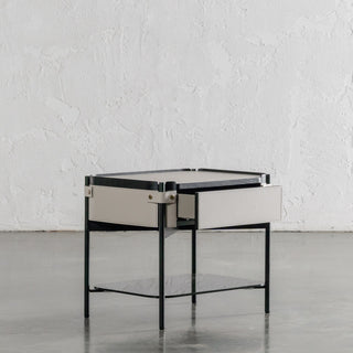 PANZANO NIGHTSTAND WITH DRAWER  |  IVORY LATTE LEATHER