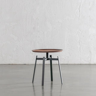 PANZANO ROUND 4 PILLAR SIDE TABLE  |  HAVANA TAN LEATHER