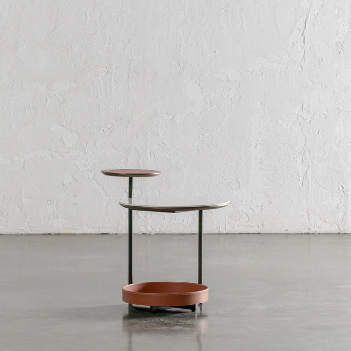 PANZANO TWO TIER SIDE TABLE  |  HAVANA TAN LEATHER