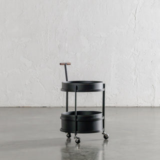 PANZANO TWO TIER STORAGE TROLLEY WITH CASTORS  |  BLACK NOIR LEATHER