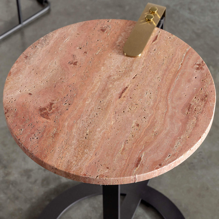 PANZANO ROUND SIDE TABLE  |  SIENNA CLAY TRAVERTINE MARBLE