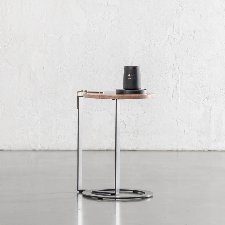 PANZANO ROUND SIDE TABLE  |  SIENNA CLAY TRAVERTINE MARBLE