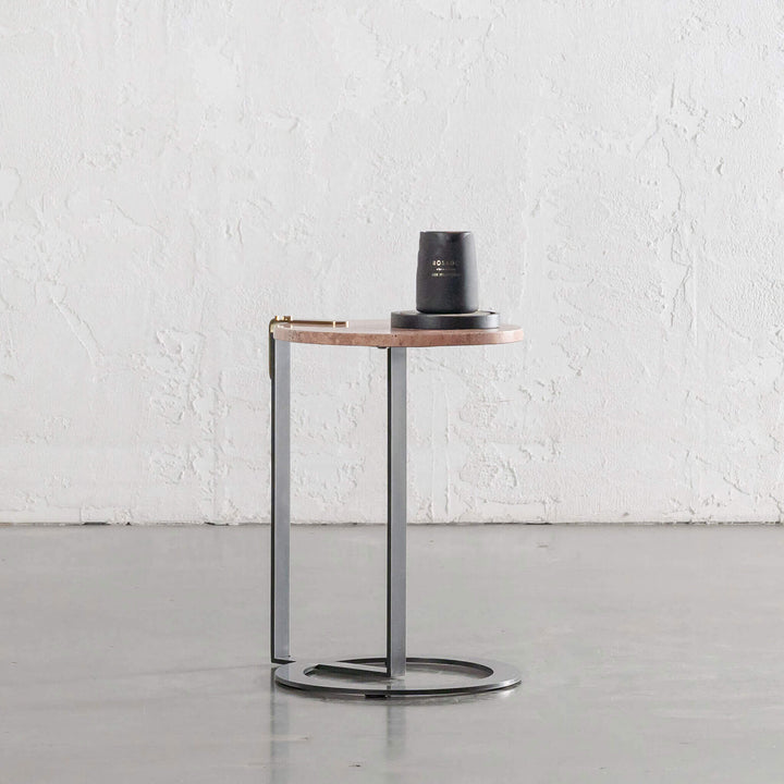 PANZANO ROUND SIDE TABLE  |  SIENNA CLAY TRAVERTINE MARBLE