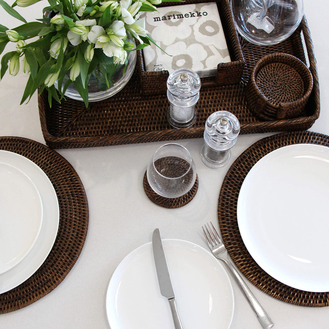 PAUME RATTAN ROUND PLACEMAT  |  ANTIQUE BROWN  |  SET OF 6