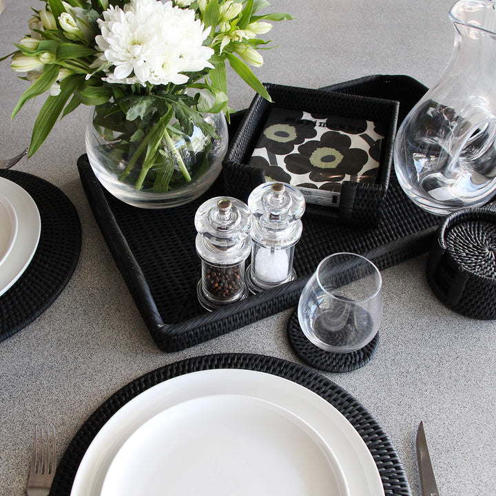 PAUME RATTAN ROUND PLACEMAT  |  BLACK  |  SET OF 6