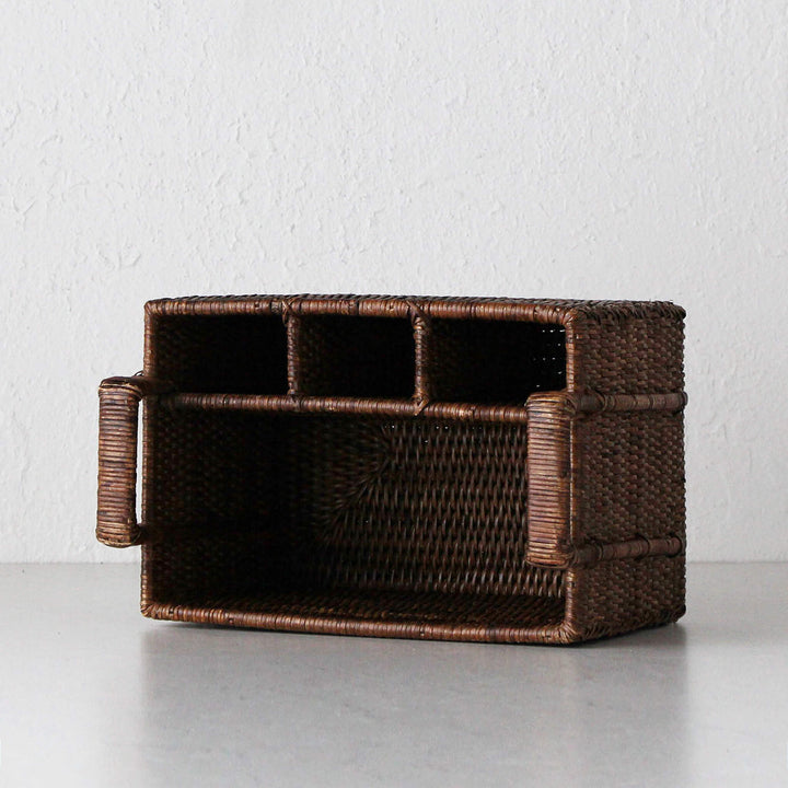 PAUME RATTAN CUTLERY CADDY  |  ANTIQUE BROWN