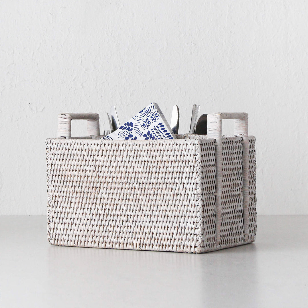 PAUME RATTAN CUTLERY CADDY  |  WHITE WASH