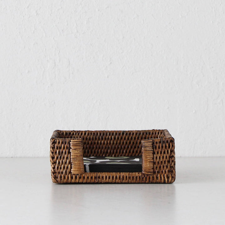 PAUME RATTAN NAPKIN BOX  |  SQUARE  |  ANTIQUE BROWN