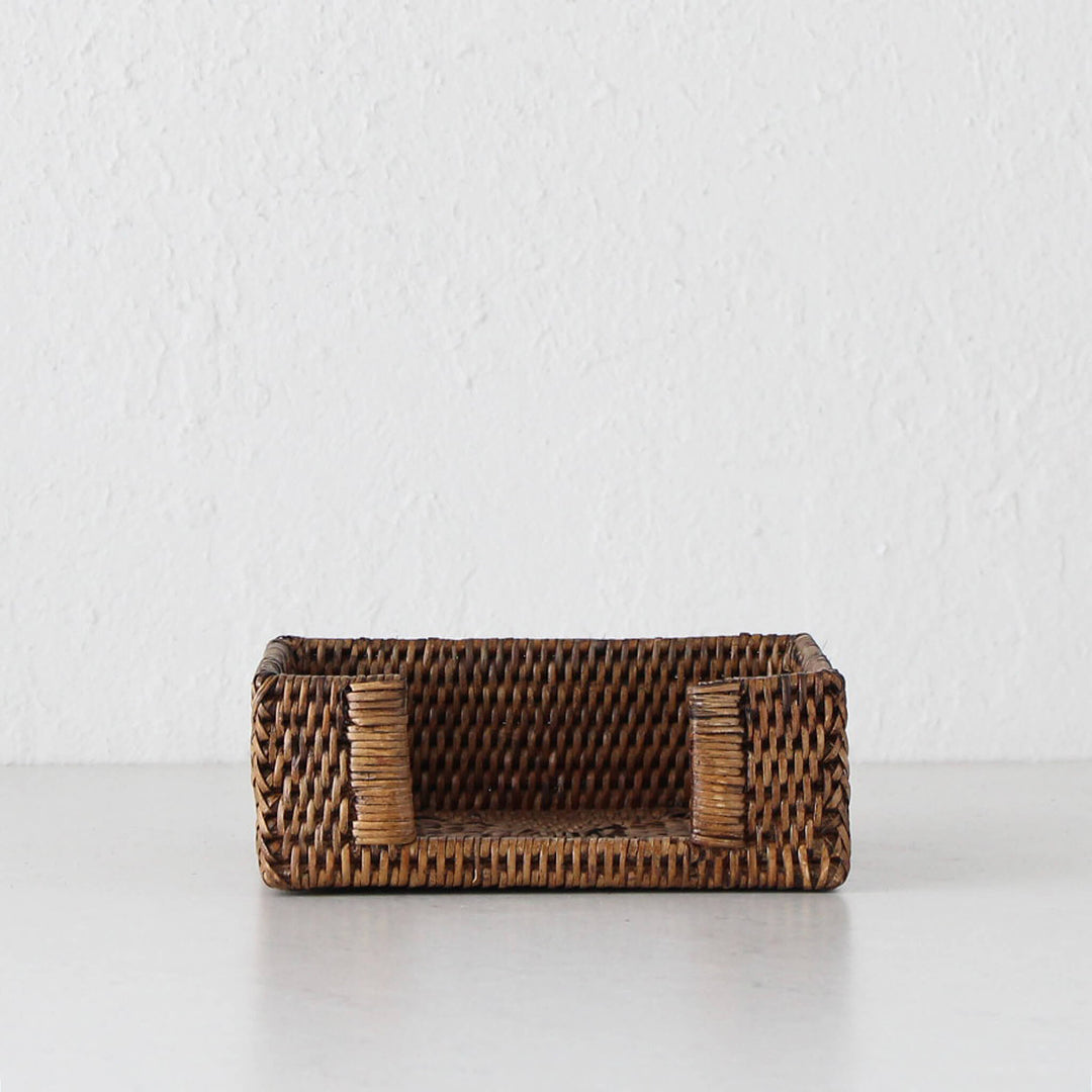 PAUME RATTAN NAPKIN BOX  |  SQUARE  |  ANTIQUE BROWN