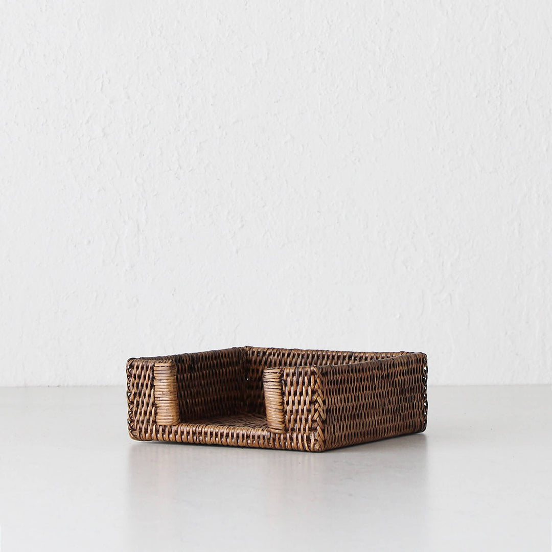 PAUME RATTAN NAPKIN BOX  |  SQUARE  |  ANTIQUE BROWN