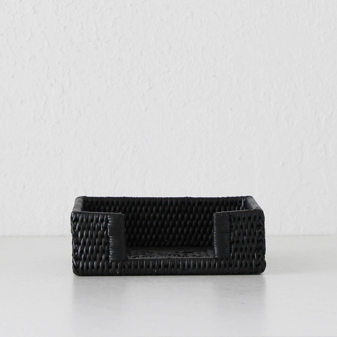 PAUME RATTAN SQUARE NAPKIN BOX  |  BLACK RATTAN