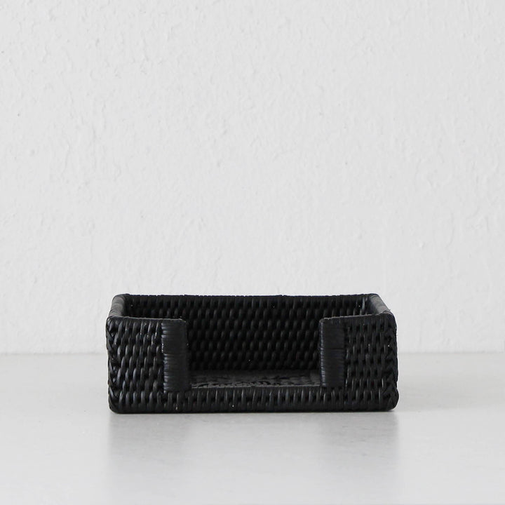 PAUME RATTAN SQUARE NAPKIN BOX  |  BLACK RATTAN