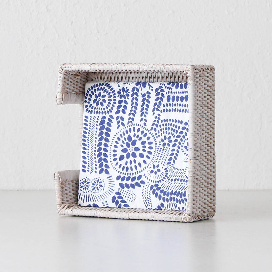 PAUME RATTAN NAPKIN BOX  |  SQUARE  |  WHITE WASH