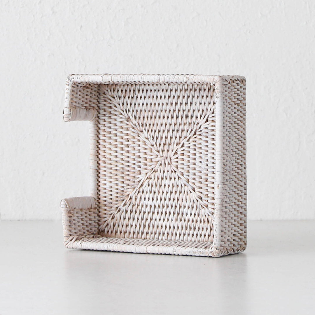 PAUME RATTAN NAPKIN BOX  |  SQUARE  |  WHITE WASH