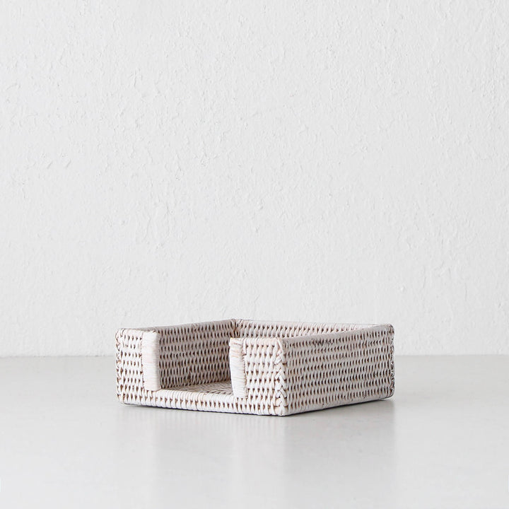 PAUME RATTAN NAPKIN BOX  |  SQUARE  |  WHITE WASH