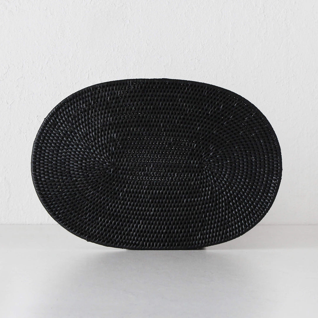 Paume Rattan Oval Placemat Black