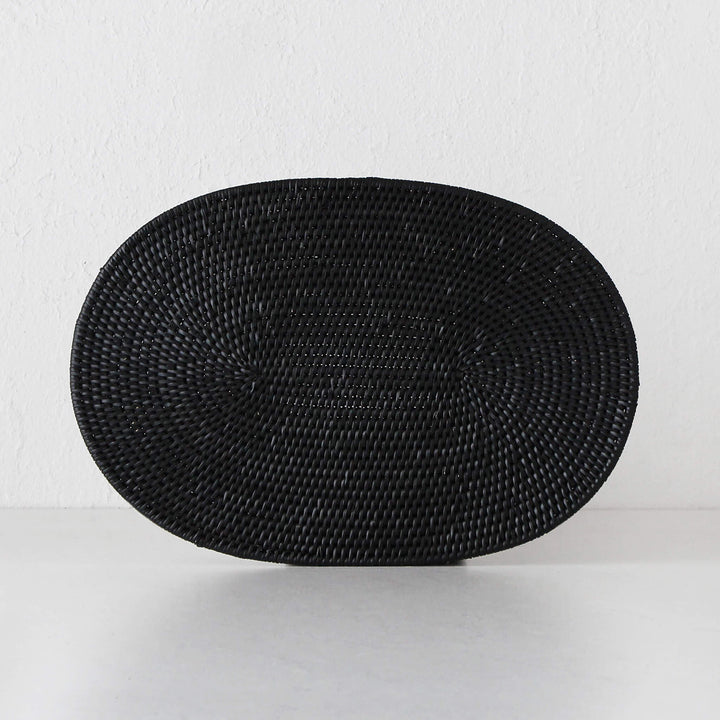 Paume Rattan Oval Placemat Black